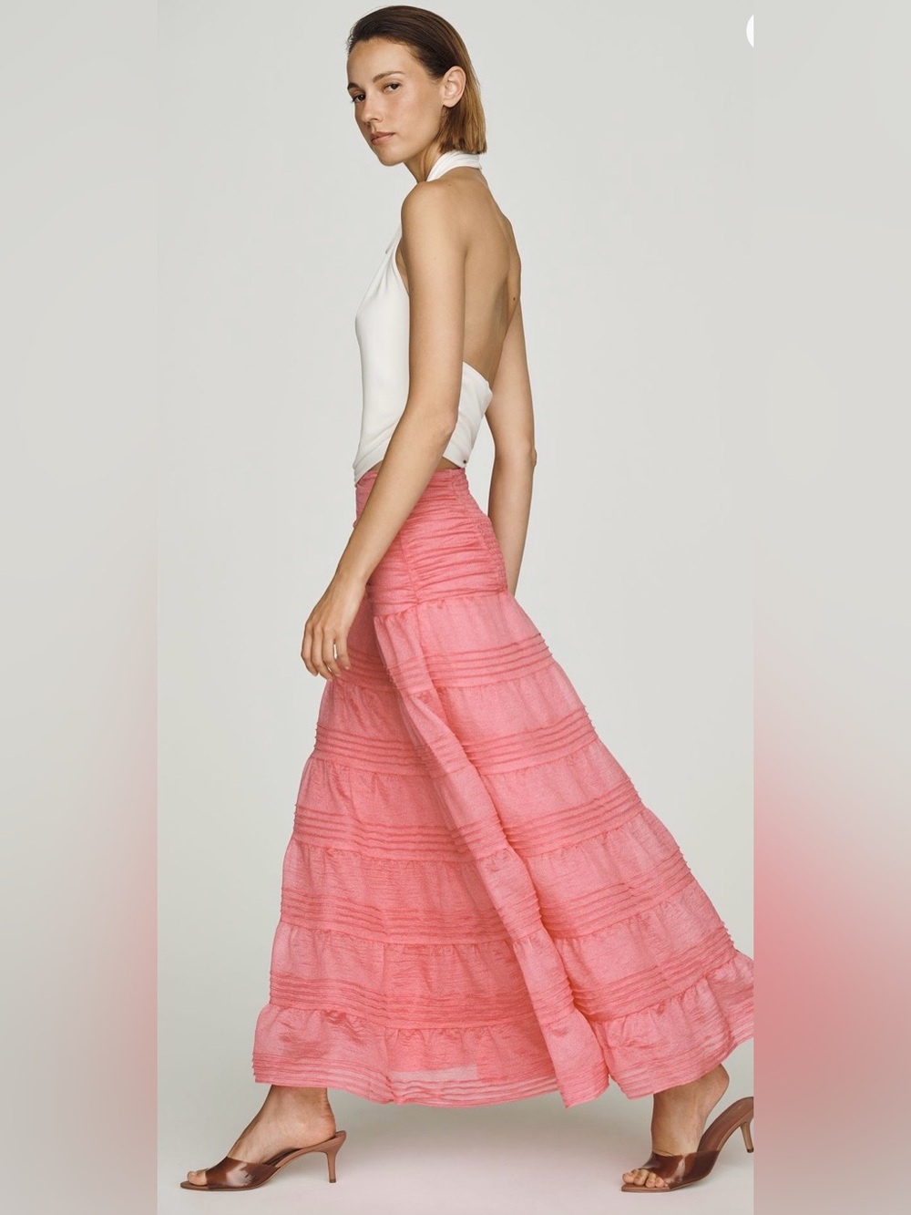 NWT - By Anthropologie Tiered Maxi Skirt in Medium Pink